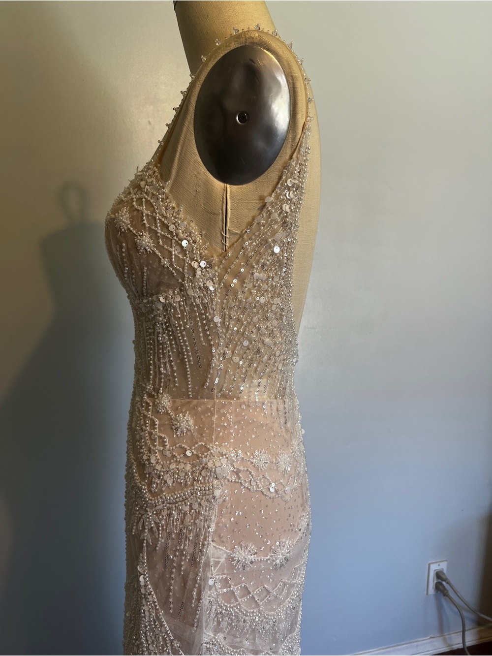 Elegant Beaded Lace Wedding Dress with Train - Picture 11 of 12